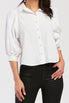 Teegan 3/4 Puff Sleeve Pearl Button Down Top Shirred Shoulder Top - Image 7