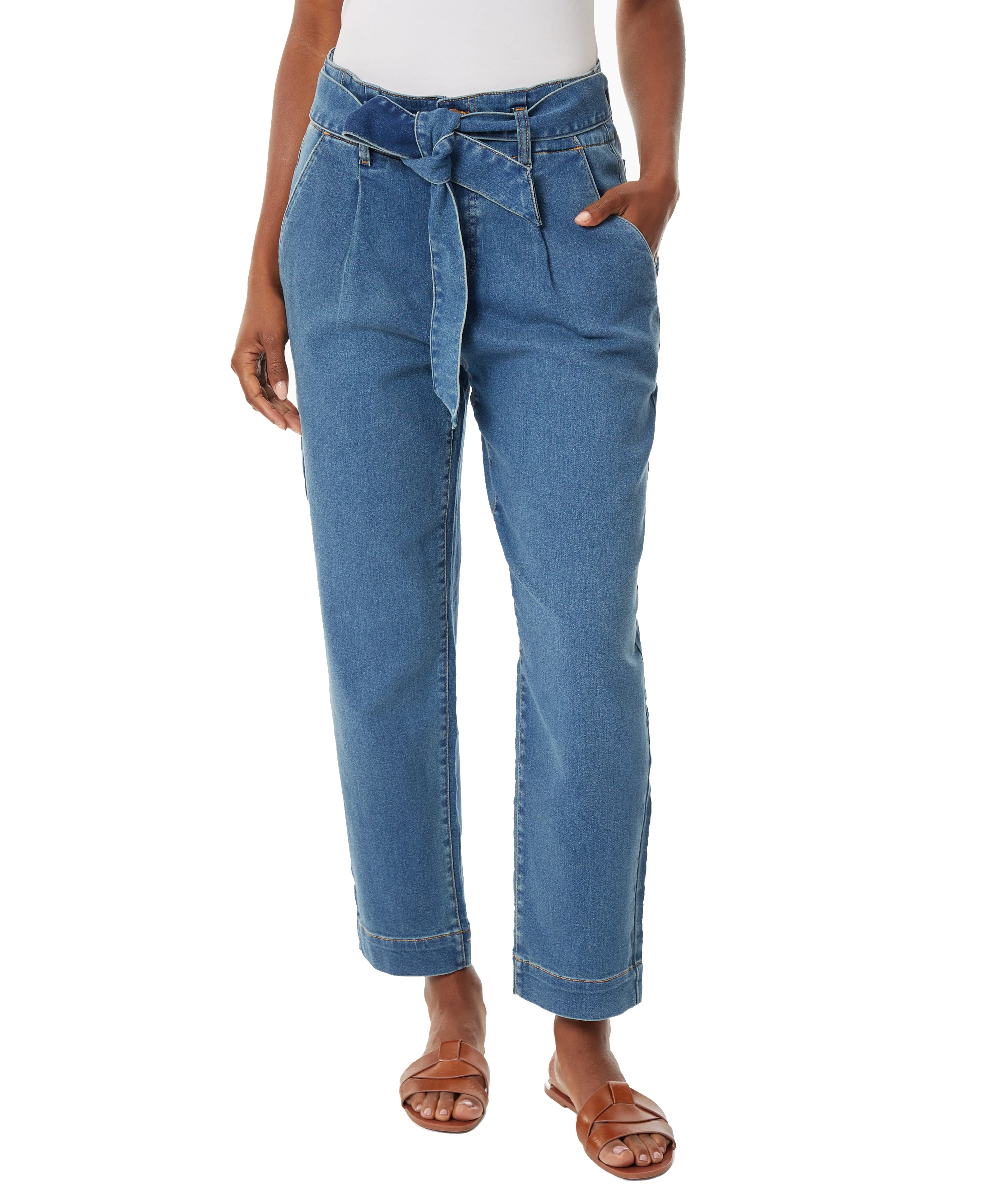 Tie Front High Rise Straight Ankle Jeans - Image 2