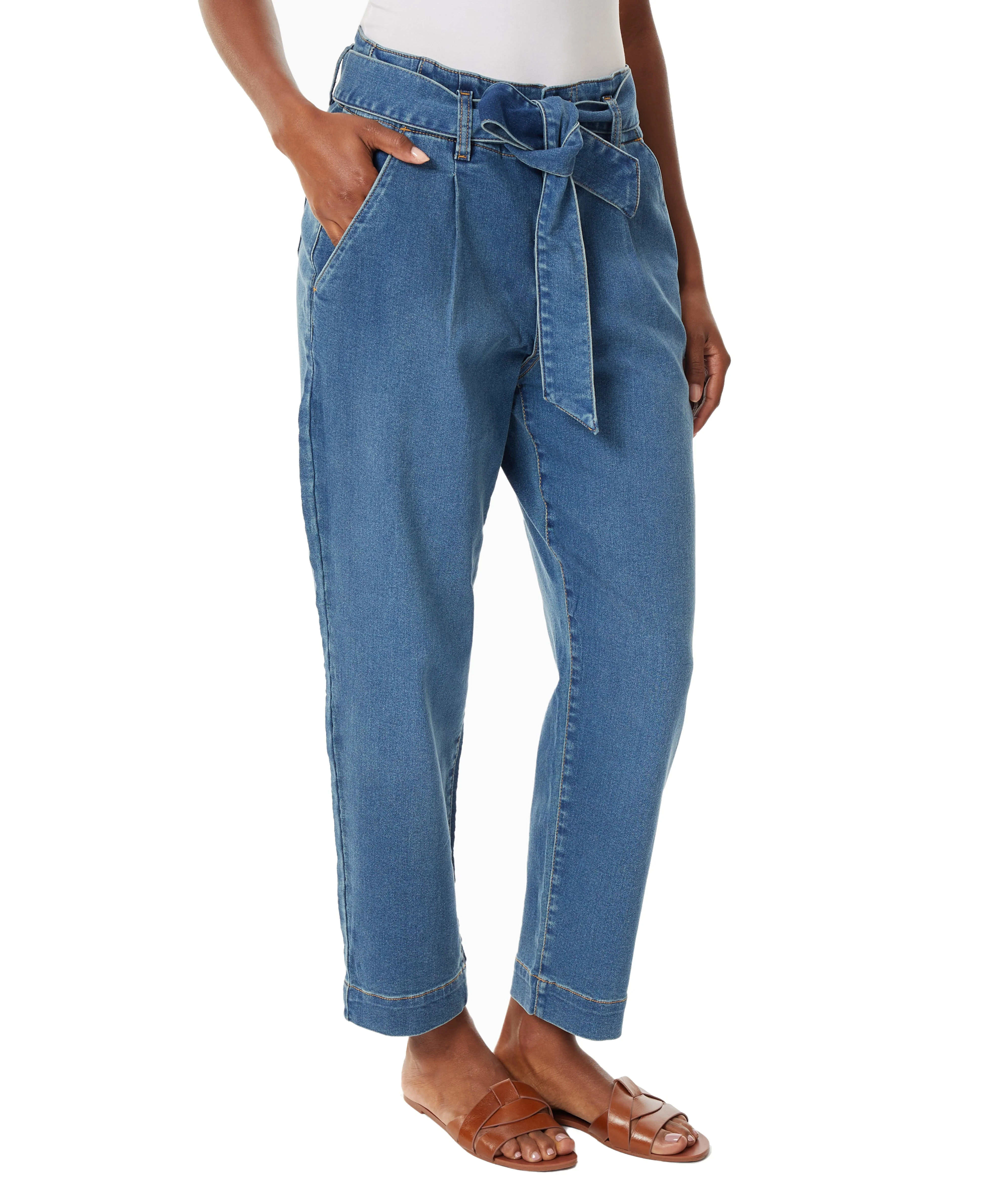 Tie Front High Rise Straight Ankle Jeans - Image 4