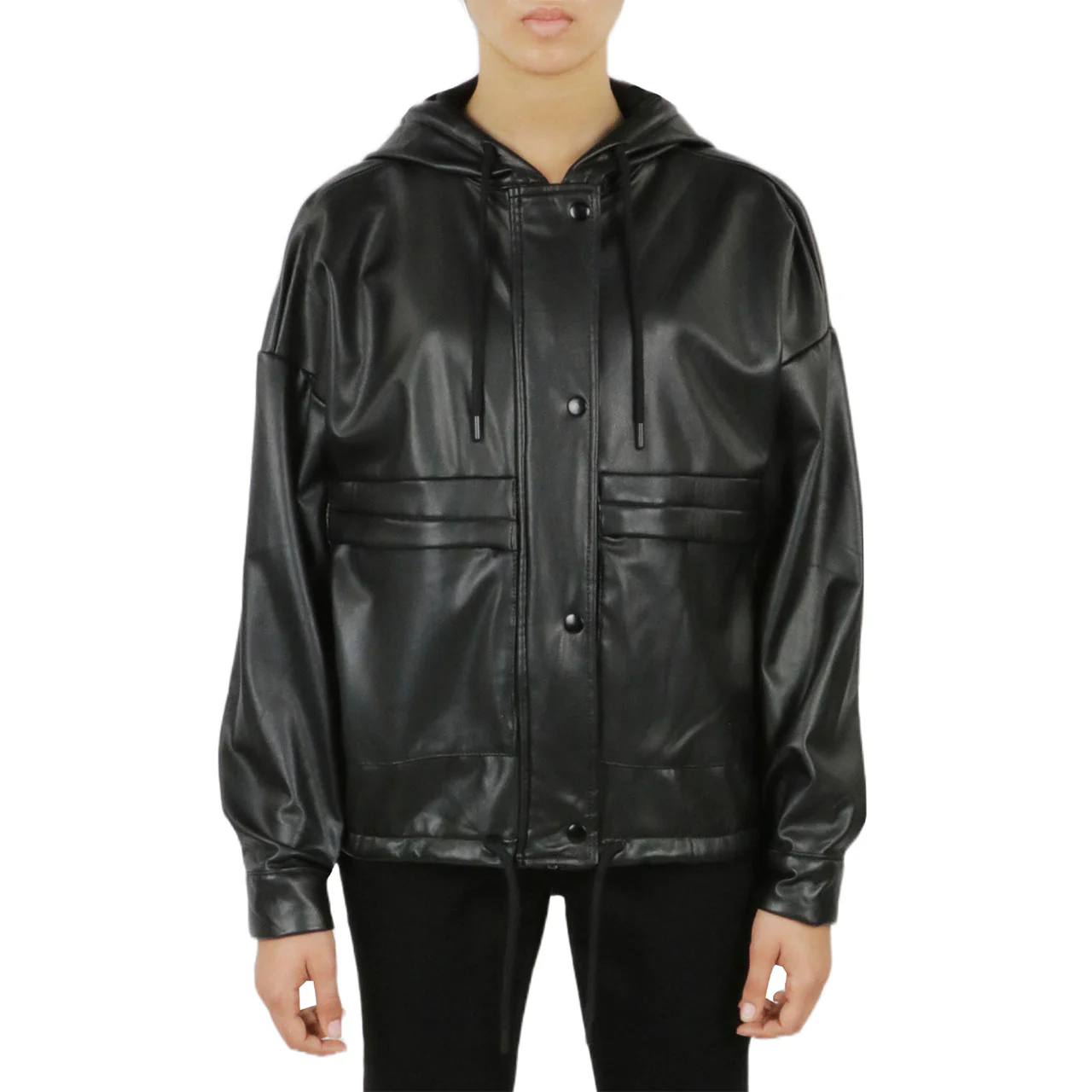 Vegan Leather Button Front Jacket - Image 2