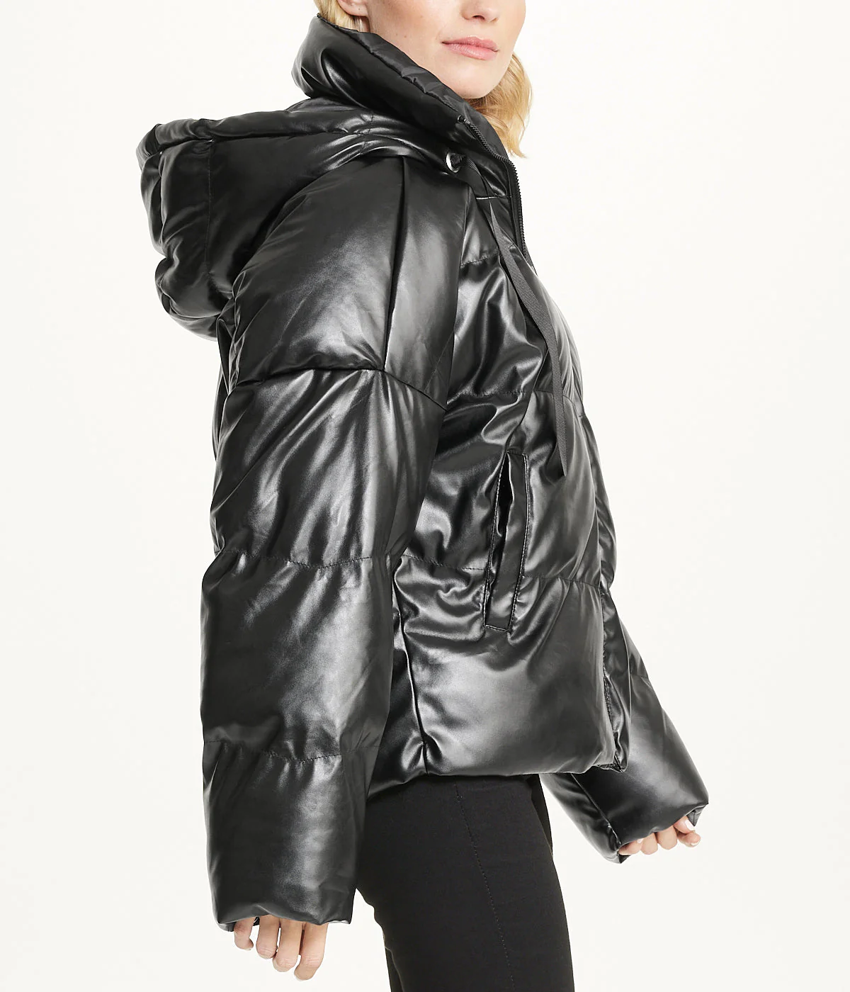 Vegan Leather Puffer Coat - Image 4