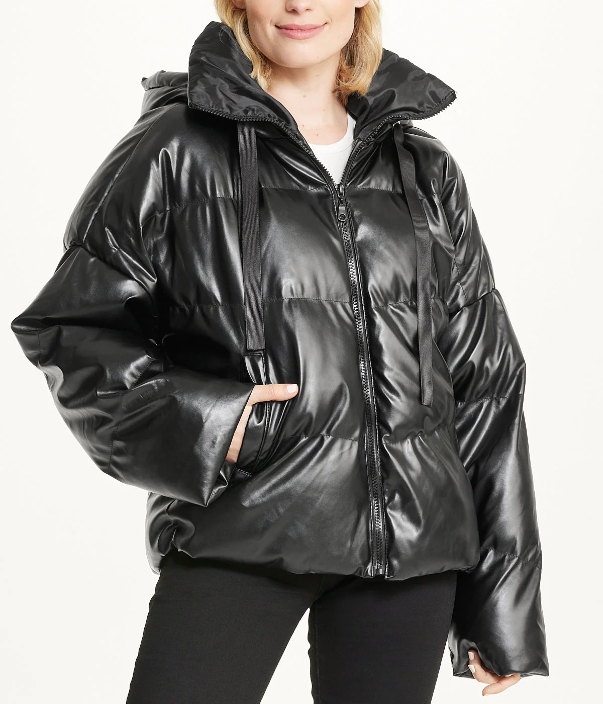 Vegan Leather Puffer Coat - Image 5