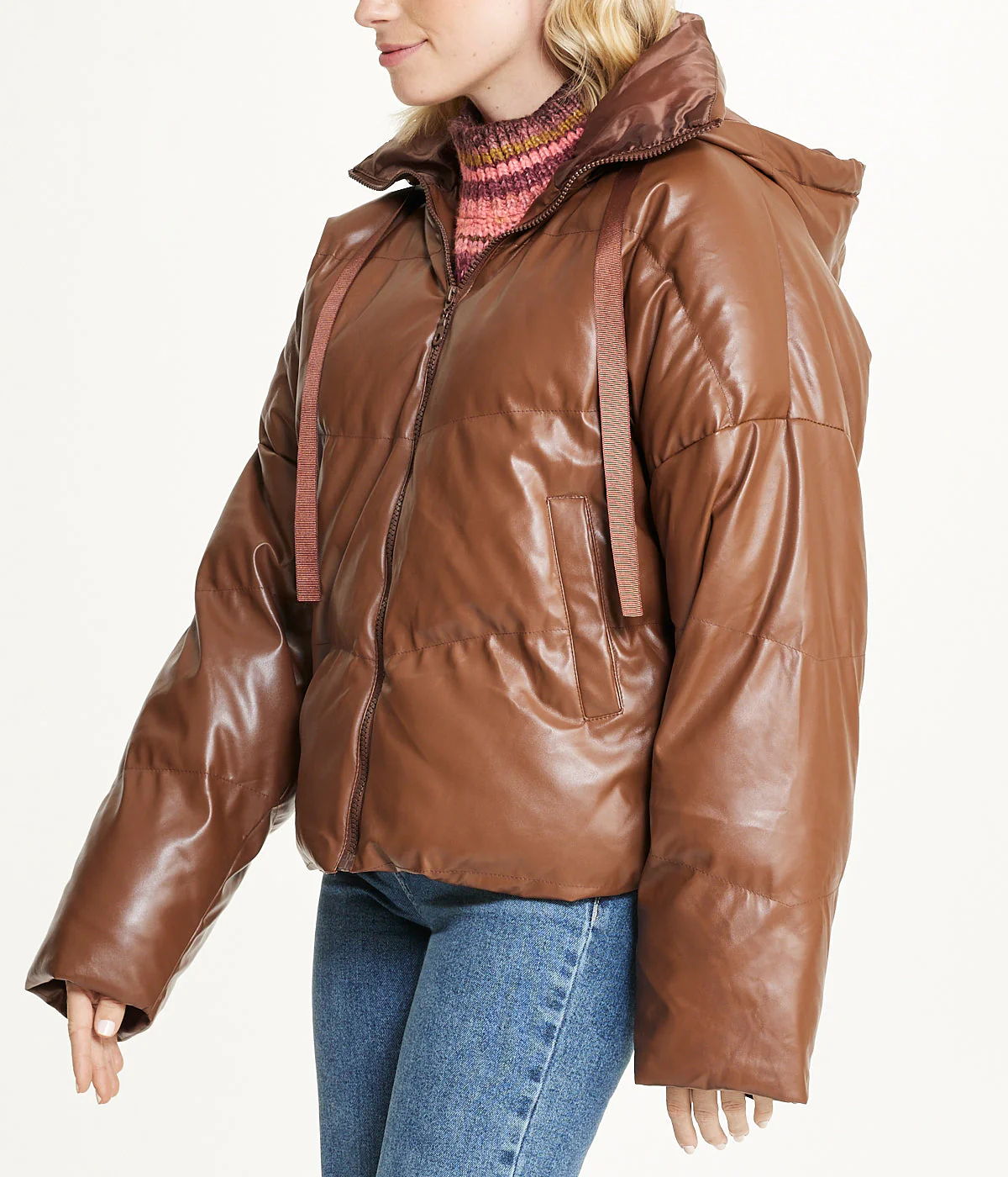 Vegan Leather Puffer Coat - Image 2