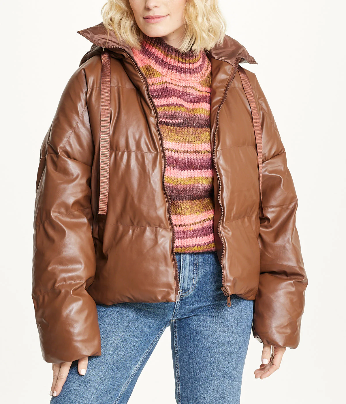 Vegan Leather Puffer Coat - Image 5