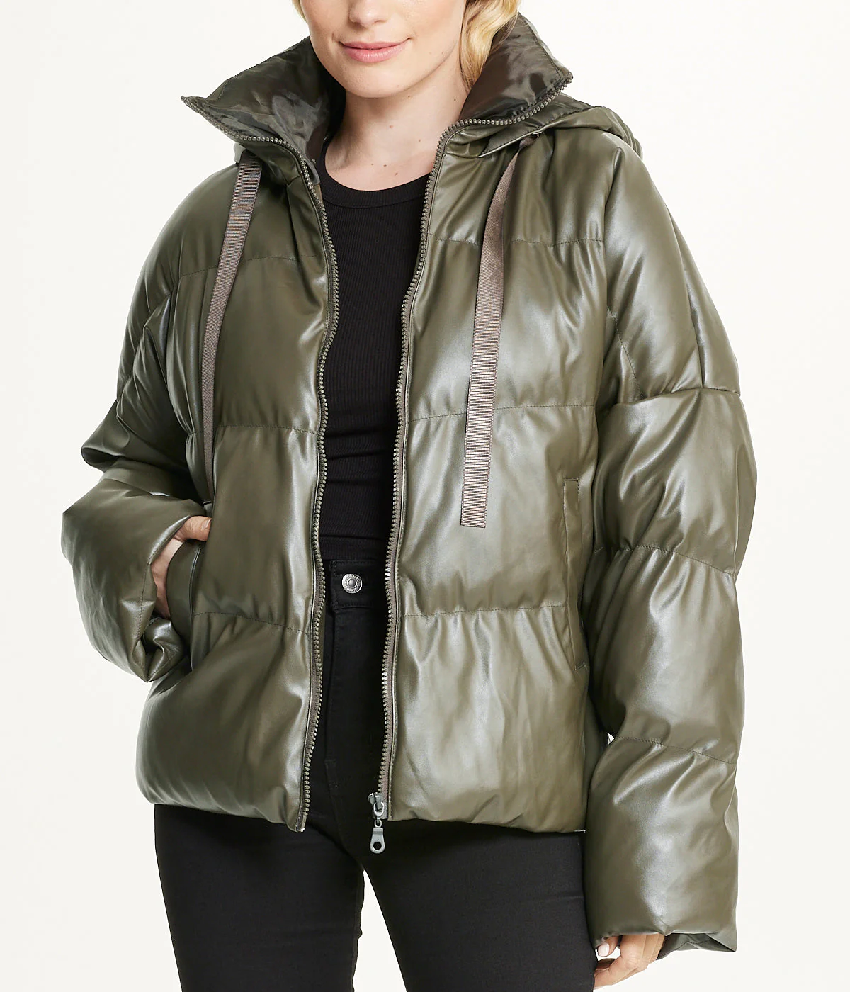 Vegan Leather Puffer Coat - Image 5