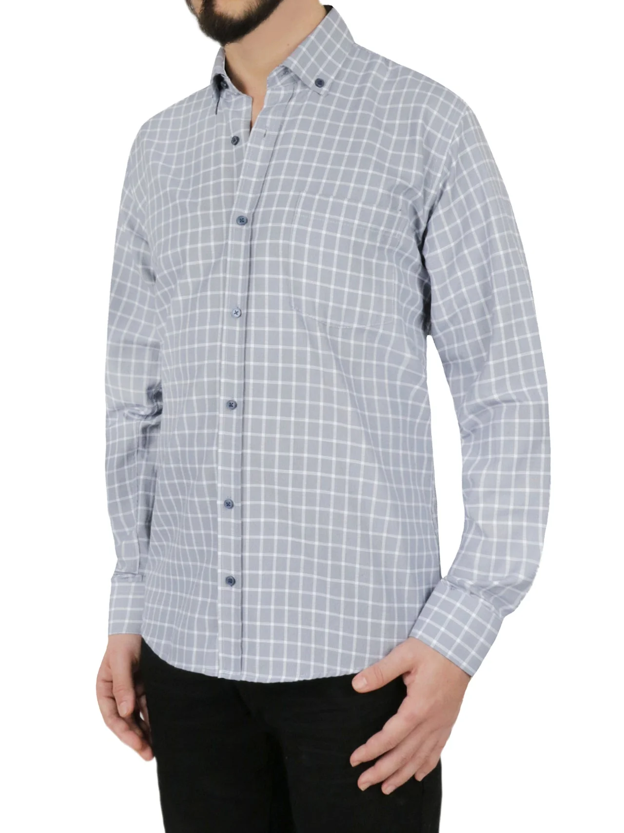 Windowpane Checkered Dress Shirt in Grey - Image 3