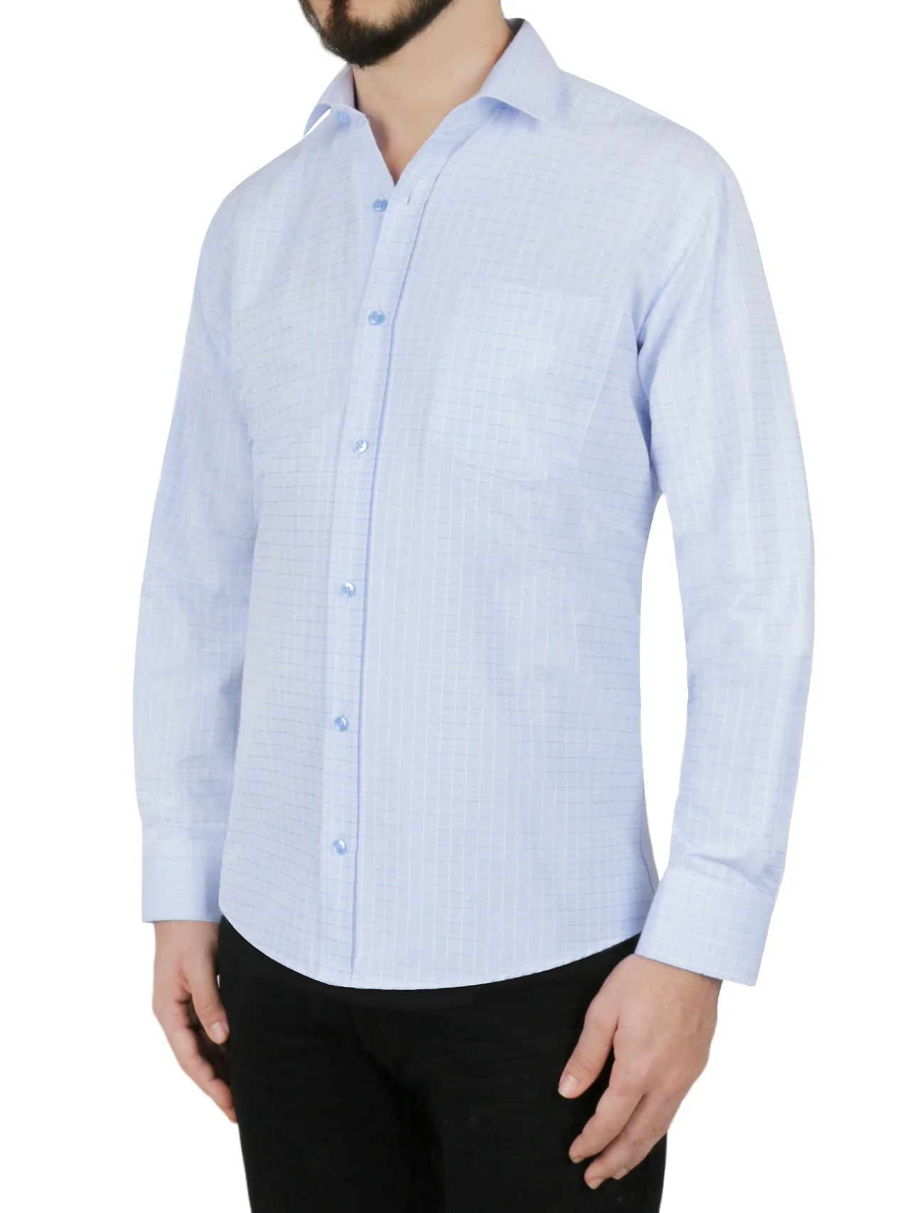 Windowpane Checkered Dress Shirt in Grey - Image 5