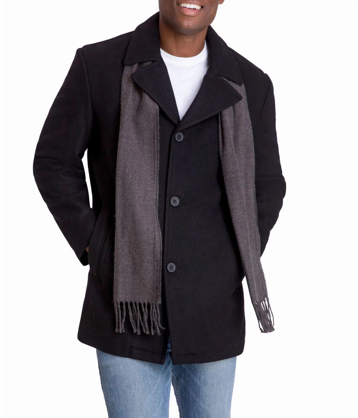 Wool Blend Single Breasted Button Front Black - Image 2