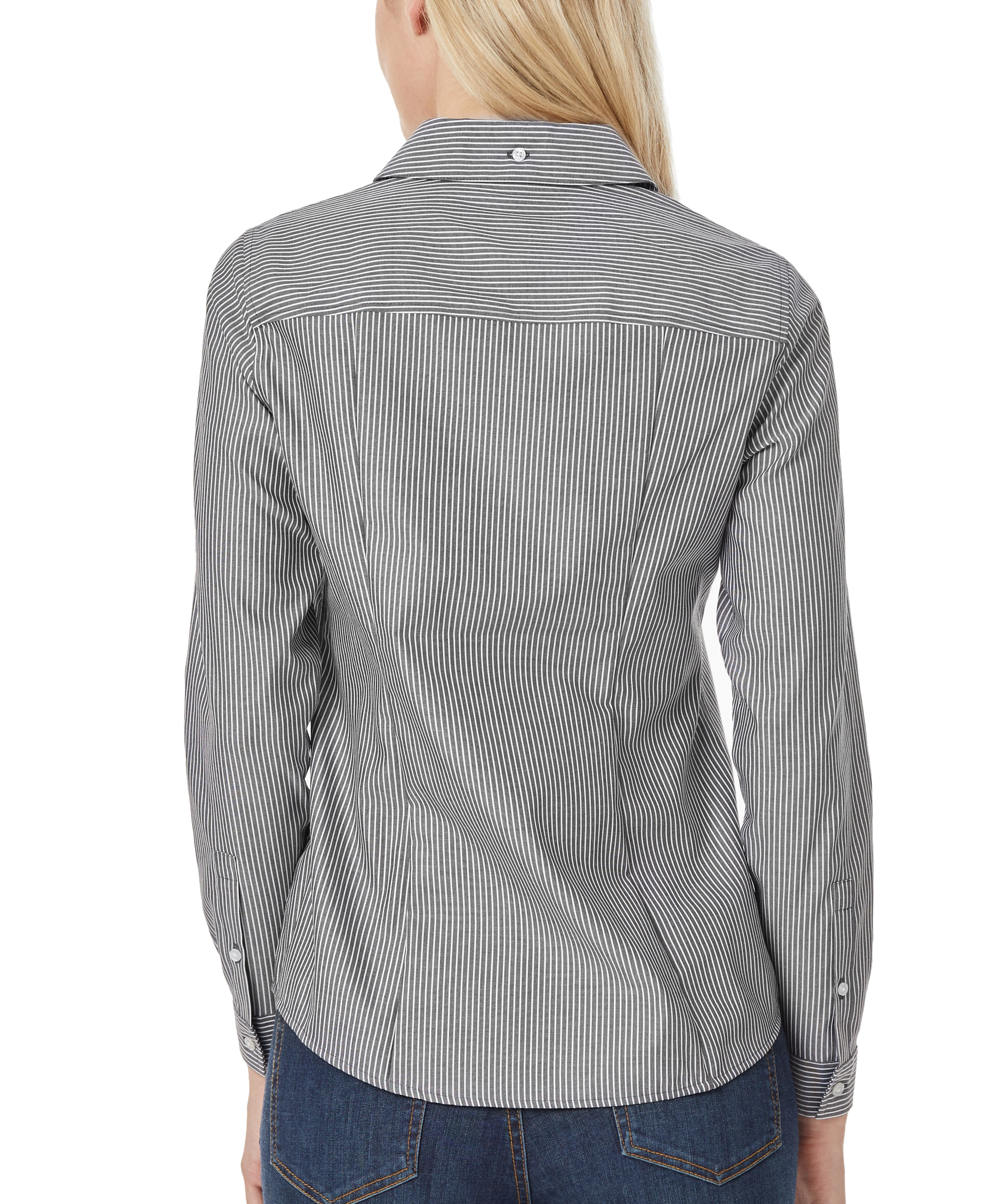 Y-Neck Black And White Button Down Blouse - Image 3