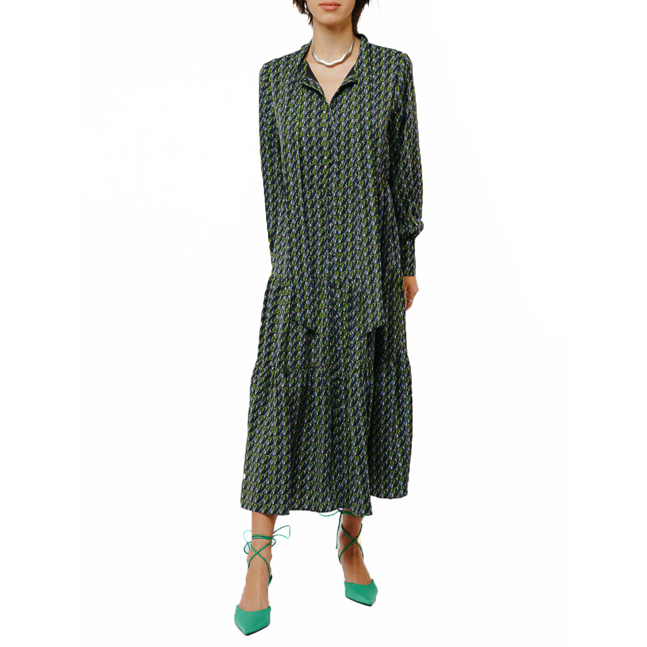 Zamara Tie Neck Long Sleeve Tier Maxi Dress - Image 2